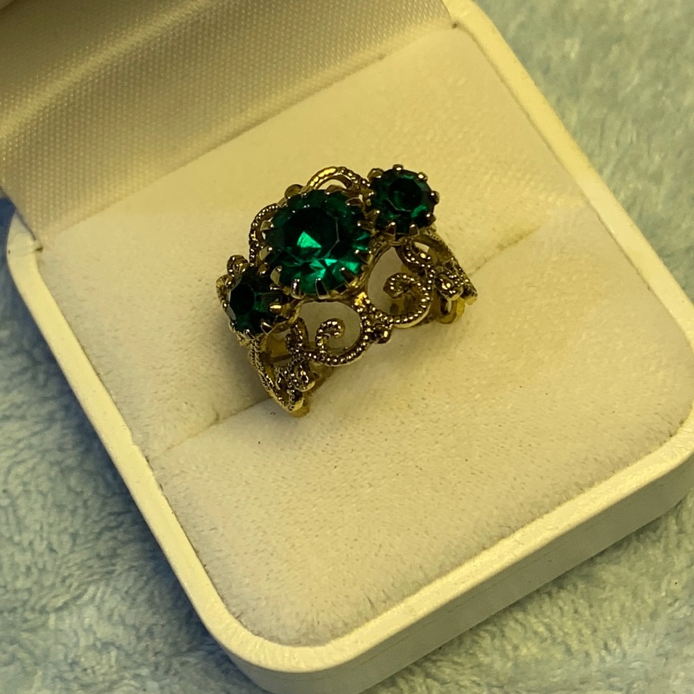 Beautiful Adjustable Ring Green Clear Rhinestone … - image 1